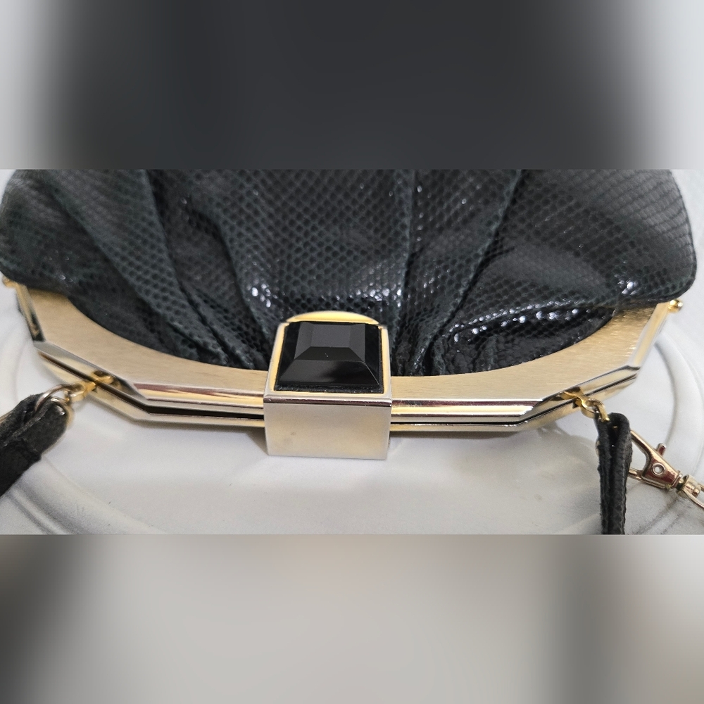EUC Judith Leiber Vintage Real Snakeskin Handbag with Onyx Closure - Picture 8 of 14